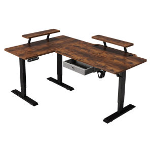 BilBil 63 inches 1.6M L Shape Electric Standing Desk Multi-functional electric Lift Table With Drawer Bracket Single Motor Height Adjustable Stand Desk