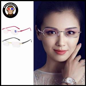 Cc. Reading Glasses Frameless Diamond Trimming Presbyopic Glasses Anti Blue Super Light Reading Glasses