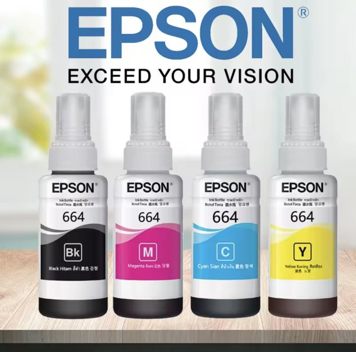 หมึกเติม Epson 664 Bk C M Y แบบไม่มีกล่อง ของแท้ | Lazada.co.th