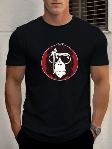 2025 Summer Mens Cotton T Shirt Orangutan Trendy Print Round Neck T-Shirt Casual Breathable Street Style Daily Top