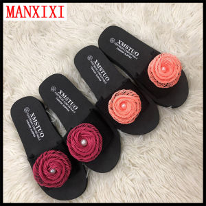 MANXIXI Dép Xăng Đan Đế Xuồng Đẹp 1.18 Inch Dép Bệt Đế Bằng Cao Su Đính Ngọc Trai Đế Hoa Cho Nữ (Cỡ 35-40)