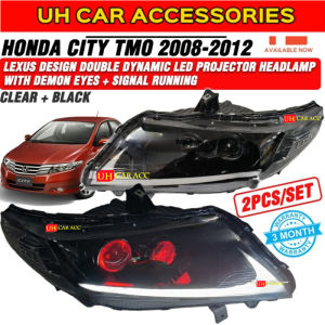 HONDA CITY TMO 2008 - 2012 LEXUS DESIGN DOUBLE LED DYNAMIC PROJECTOR HEADLAMP WITH DEMON EYES + RUNNING SIGNAL