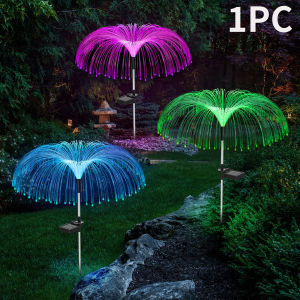 Keycool Solar Christmas Decorations Trees Lights Outdoor Waterproof Solar Christmas Tree Jellyfish Lights 5 Layer Optical Fiber 7 Color Changing for Pathway Lawn Patio Outside Decorative