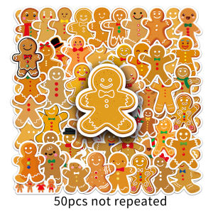 50PCS Christmas Gingerbread Man Sticker Cartoon Creative Cute Graffiti Waterproof Decorative Laptop Water Cup Luggage Mobile Phone Vinyl Sticker