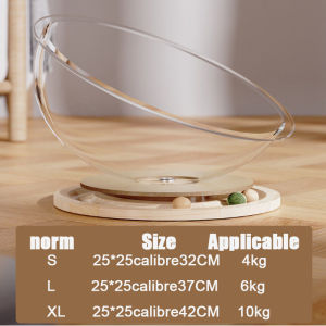 2-in-1 Cat Space Capsule Cat Bed Pet Nest Acrylic Cat Dog House Cat Turntable with Catnip Ball Toy