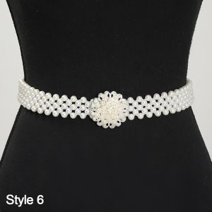 MINIFELE 262 Ladies Elastic Waistband with Pearl Thin Elegant Drawstring Belt Fashion Simple Pearl Waist Belt For Women