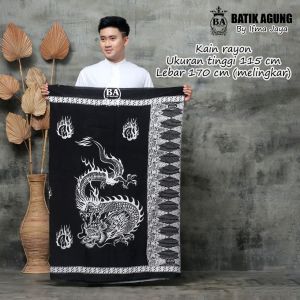 Sarung Batik Rayon Motif Naga Sorot Monochrome | Rayon Print | Sarung Batik | Termurah | Terviral