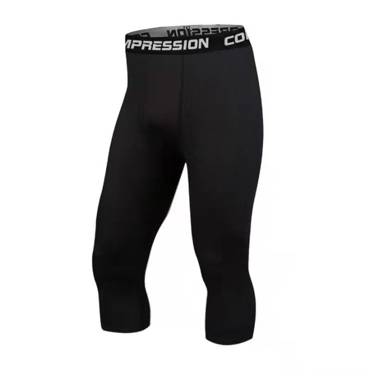 Buy Mens 3/4 Compression Pants 3 Pack Basketball Running Tights Dry Fit  Workout Leggings with Pockets Gym Sports Base Layer, 3 Pack:black*3, Medium  at