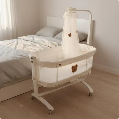 Multi-Functional Co-Sleeper Bassinet Adjustable Height Mobile Bassinet Quiet-Rolling Wheels Portable Baby Crib Foldable for Newborns Infants Small Apartment Maternity Maternity Facility