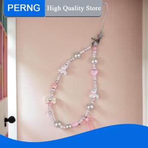 [PERNG] Tehe Y2K Cute Pink Puppy Beaded Phone Chain Cartoon West Highland Dog Phone Lanyard Wristband Keyring Universal Hanging Cord