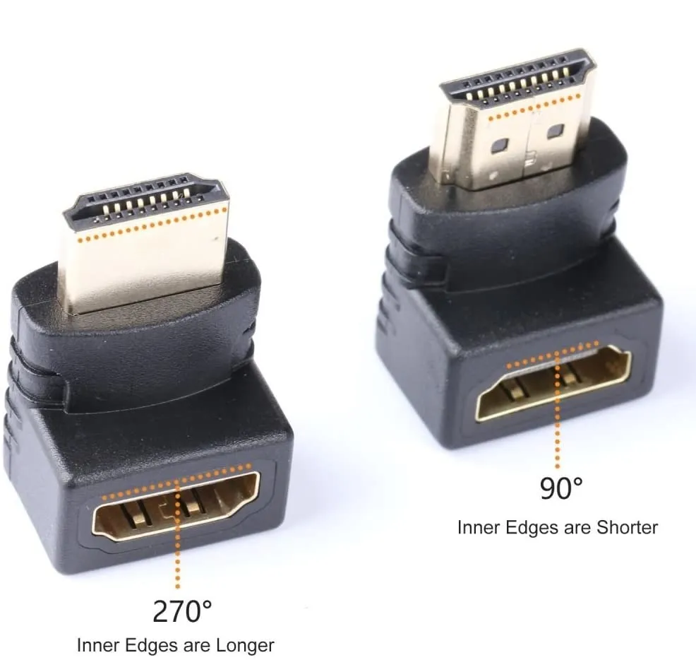 HDMI 90 Degree / HDMI 270 Degree L shaped Right and Left Angle HDMI 1080P Male to Female Adapters