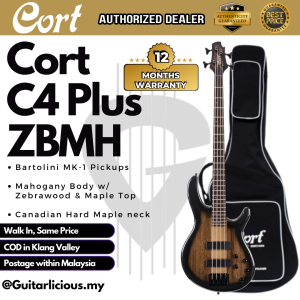 Cort C4 Plus ZBMH Electric Bass Guitar with Bag - Trans Black Burst (TBB)
