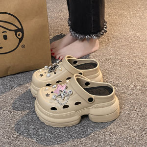 [Free Shipping] 10Cmeva Extra-Thick-Soled Clogs For Women Summer 2025 New Style Beach Sandals With Toe Protection Suitable For Outdoor Wear And Height-Increasing