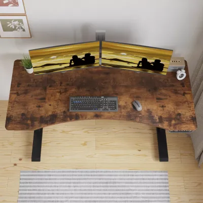 Mxtark 55 inches 1.4M Electric Standing Desk Single Motor Desk Height Adjustable Stand Desk 140CM Curved Style WIth Wheels