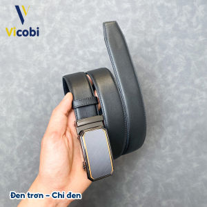 Dây thắt lưng nam da bò Vicobi TLE8V viền Vàng dây lưng khóa tự động bản 35cm