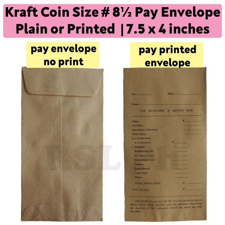 Pay Printed or Plain Coin Envelope No. 8 500 Pcs Size 7.5 in. x