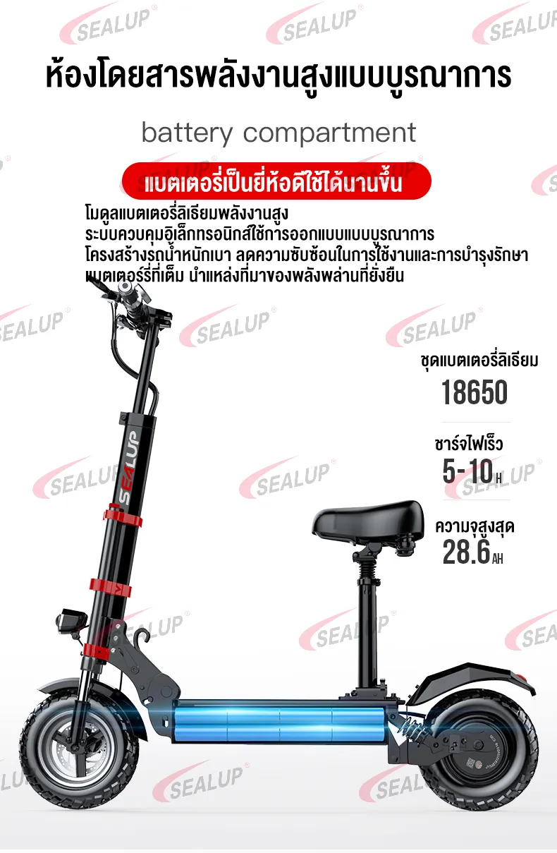 SEALUP Q20 รถไฟฟ้า สกู๊ตเตอร์ไฟฟ้า รุ่นออฟโรด สกูตเตอร์ไฟฟ้าผู้ใหญ่พับได้ กันน้ำ สกู๊ดเตอร์ไฟฟ้า