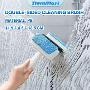 ItemMart Double-Sided Cleaning Brush Glass Wiper With Cleaning Sponge Squeegee 2 in 1 Scraper Bathroom Wall Cleaner