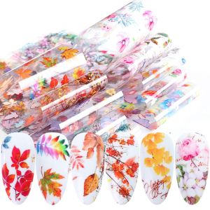 XUNXUAN Nail Art Applique Manicure Nail Tips Nail Patch Autumn Design Fall Leaves Holographic Decals Starry Transfer Paper Lavender Maple Nail Stickers