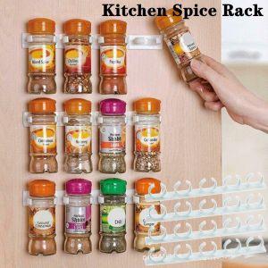 TS 4pcs Plastic Clip Kitchen Spice Rack Wall Mount Seasoning Spice Jars Holder Kitchen Storage Rack