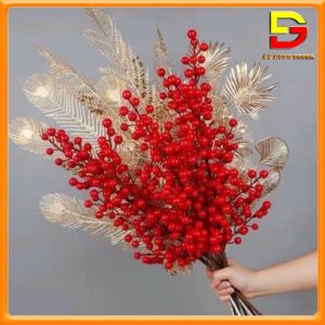 Bình Hoa Đào Đông Đỏ Decor Lọ Hoa Giả Chưng Tết Đón May Mắn Tài Lộc DG-158