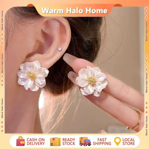 Womens Luxury Camelia Flower Earrings Fashion Elegant White Cream Flower Stud Earrings 3D Petal Floral Earring