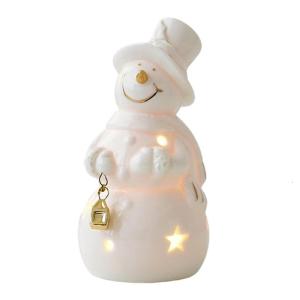 Ceramic Cutout Snowman Car Christmas Tree Ornament with LED Light Up Decoration For Home Office Desktop Festives Gift