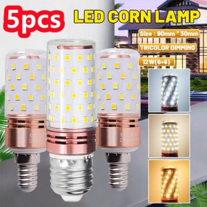 【5PCS】12W Tri-color LED Bulb E27 E14 Corn Bulb Changing Light Bulb Daylight Warm Light Natrual White Household Commercial Bulb High Brightness Spotlight Goodsale