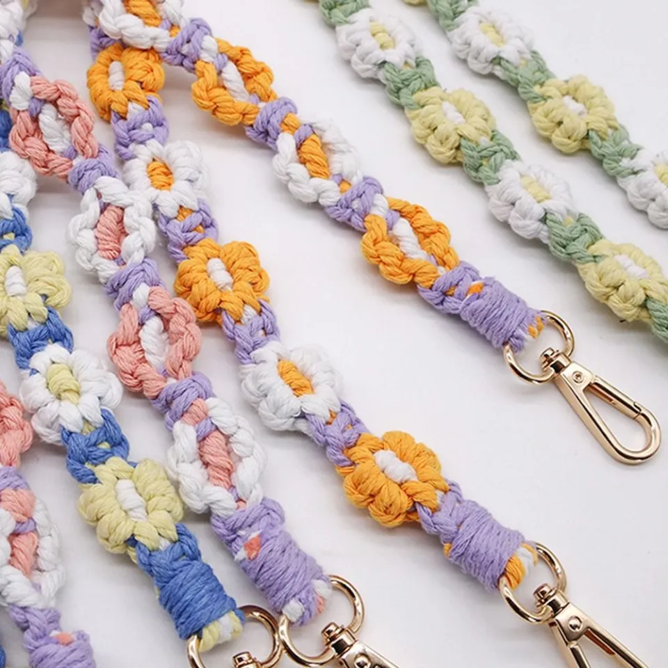 Braided Flower Cell Phone Strap Colourful Crossbody Bag Strap