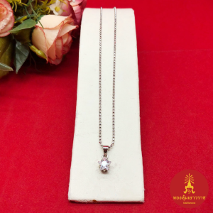 สร้อยคอโรเดียม ลายไข่ปลาห้อยจี้เพชรรูปดาว ความยาว 16 นิ้ว ใส่ในชีวิตประจำวันได้ สร้อยแฟชั่น งานสวย