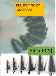 Timah Pancing Keras Kerucut Model Lengkap Warna Hitam No 0-7