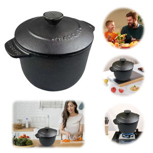 COD [Free Shipping] Heavy Duty Cast Iron Rice Casserole with Deepened Design for Consistent Cooking of Rice and Soups Black Finish