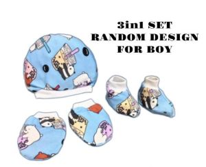Baby terno set bonnet mittens booties with pajama for baby assorted random design 4IN1/3IN1 SET