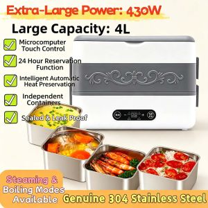 4L Portable Electric Lunch Box Heating Double Layer Stainless Cooking Pot