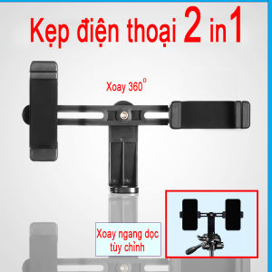 Giá đỡ kẹp hai điện thoại trong một phụ kiện livetream kẹp đôi xoay 360