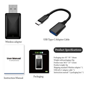 BNGCV WiFi 5G Wireless CarPlay Adapter 2 IN 1 Bluetooth 5.0 Wireless Connection Dongle Travel Mini Smart Mini Box Car