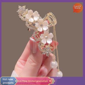 Graceful Elegant -encrusted Jasmine Flower Tassel Claw Clip Metal Hair Clip Female Hair Clip On The Back Of The Head