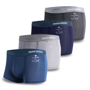 Hộp 4 Quần lót nam boxer thun lạnh lỗ kim cao cấp chính hãng PIGOFASHION bo dệt mác Ép Nhiệt thông hơi Kháng Khuẩn QLBX04 - 4 màu