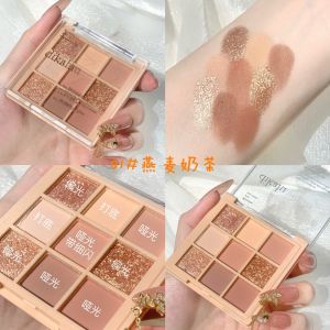 Bảng phấn mắt 9 màu Trà sữa Bột yến mạch Matte Pearlescent Trang điểm mắt lâu trôi
