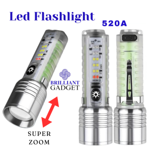 520A Multifunctional Super Zoom Led Flashlight Super Bright Flash Light Lampu Suluh Led
