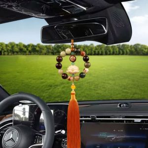 MING1996 ไม้แกะสลักโพธิ์ จี้โพธิ์กระจกมองหลังรถยนต์ ลูกปัดสำหรับลูกปัด คลาสสิกคลาสสิก จี้รูปรูปปั้นดอกบัวในรถ อุปกรณ์ตกแต่งรถยนต์ Fengshui เมาส์ เครื่องประดับกระจกมองหลังพู่ จี้มองหลัง