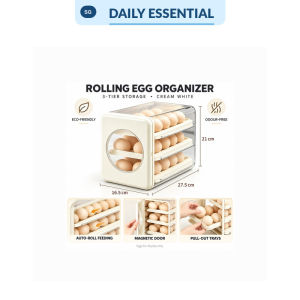 【DAILY ESSENTIAL】 Three-Tier Egg Storage Box | Rolling Trays and Magnetic Front Door
