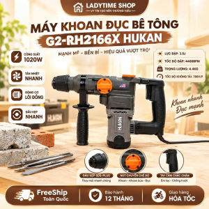 Máy Khoan Đục Bê Tông HUKAN G2-RH2166X Công Suất 1020w 3 Chế Độ Khoan Đục Motor Dây Đồng Bền Bỉ Mạnh Mẽ - Tặng 5 Mũi