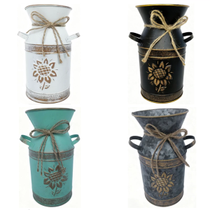 Decorative Iron Milk Bucket Vases Sunflowers Design For Farmhouses Interior Styling