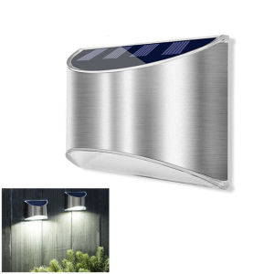 Vimite 2PCS Stainless Steel Led Lampu Solar Wall Lamp Outdoor Waterproof Automatic Sensor Solar Fence Lights Garden Light for Yard House Street Gate Post Step Stair Warm 不锈钢太阳能户外壁灯
