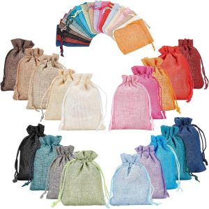 Set 5 Túi vải bố trơn mix màu có dây rút gói hoa khô cỏ thơm phụ kiện nhỏ làm quà tặng đám cưới tiệc trang trí size 9x12