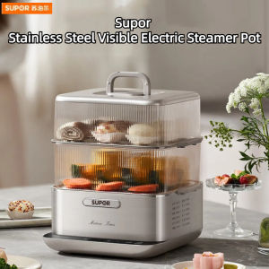 Supor Stainless Steel Visual Electric Steamer Three-Layer 10L Large-Capacity Visible Steaming Pot ZN23FC860 Electric Hot Pot Electric Cooker Electric Cooking Pot All-in-One Pot Egg Boiler Reservation Timing Steamer Gift Multifunction Cooking Pot