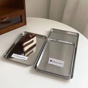 Stainless Steel Rectangular Coffee Shop Pallet Storage Disk Net Snack Cake Dish Dining Dessert Plate