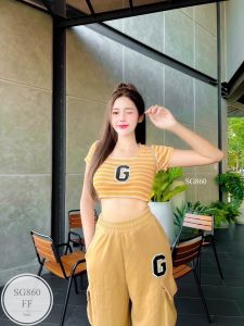 ES860 set ตัว G 2 ชิ้น เสื้อน่ารักแต่งตัว G มาคู่กับกางเกงขายาวคาร์โก้เอวสูงปรี๊ดดด ผ้าพรีเมี่ยม ใส่สบาย