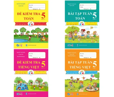 SÁCH - [ Lớp 5 - hk1 ] - Kết nối tri thức - Combo 4 quyển bài tập tuần và đề kiểm tra toán tiếng việt 5 hk1